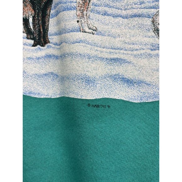 Vintage Habitat Sweatshirt Adult XL Green Wolf Pack Forest Crewneck Made USA 90s - Picture 2 of 6